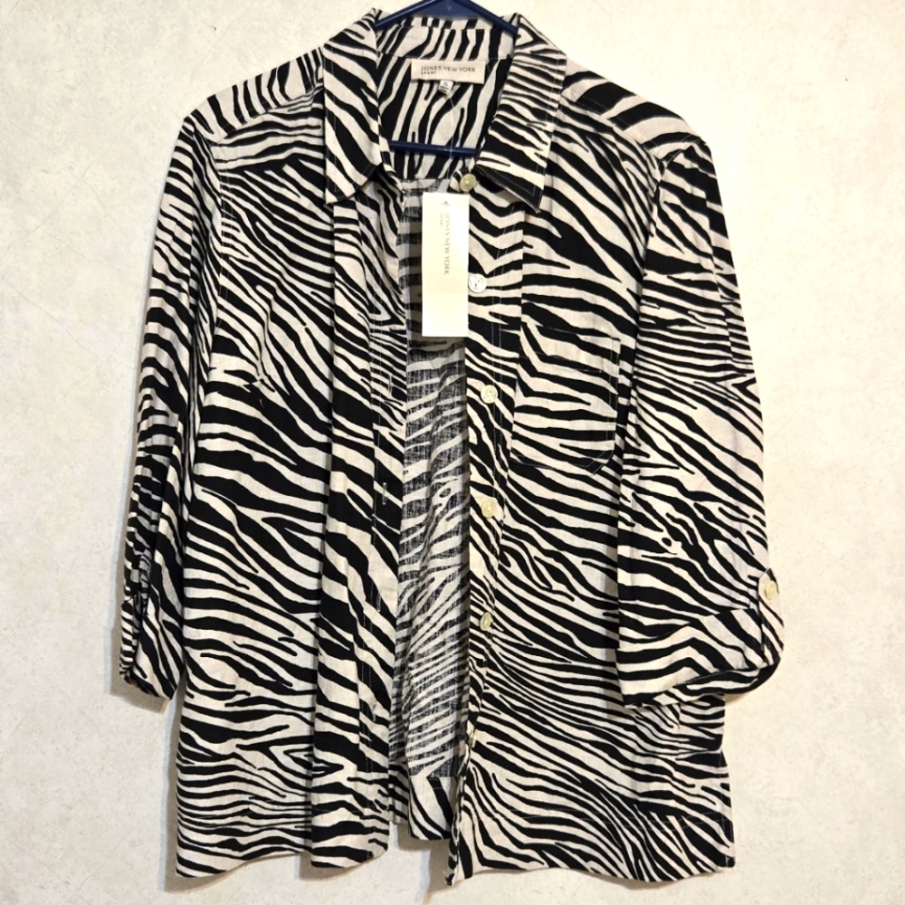 XL JONES ZEBRA PRINT 3/4 SLEEVED TOP